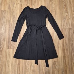 Pact Black Long-Sleeve Fit-and-Flare Dress
